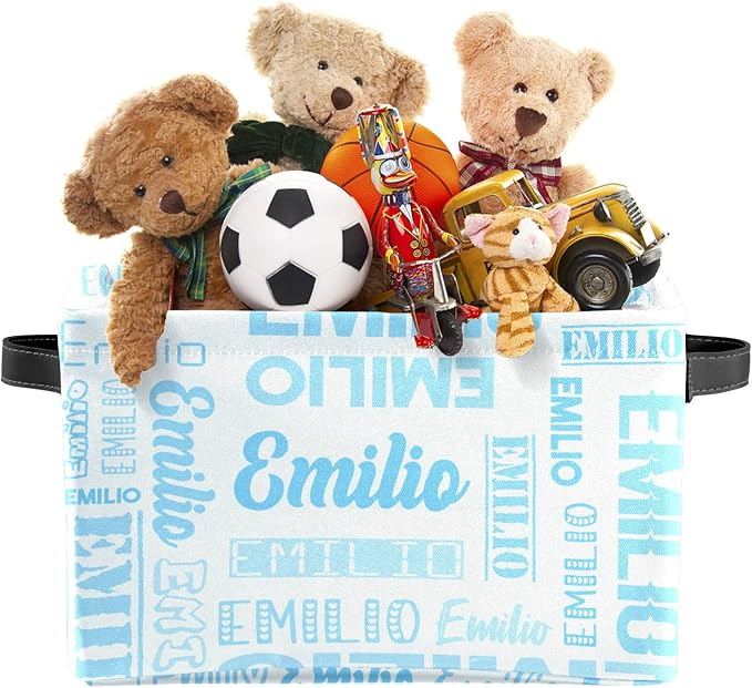 Personalized Toy Box Storage Bins for Boys Girls with Name, Kids Custom Storage Basket Cubes Organizer with Handles, Shelf Closet Storage Baskets Bin Customized Gift, 1 Pack