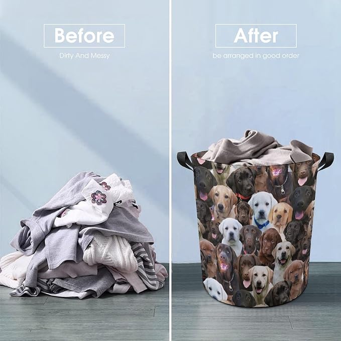 Large Laundry Hamper for Labrador Dog Lover, Waterproof Laundry Basket with Handle, Cute Labrador Dog Print Collapsible Clothes Storage Organization for Bathroom Bedroom Laundryroom