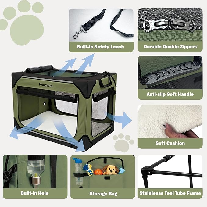 30" L Collapsible Dog Crate for Medium Dogs, Soft Pet Crate with 4-Door Mesh, Portable Dog Kennel for Travelling, Green