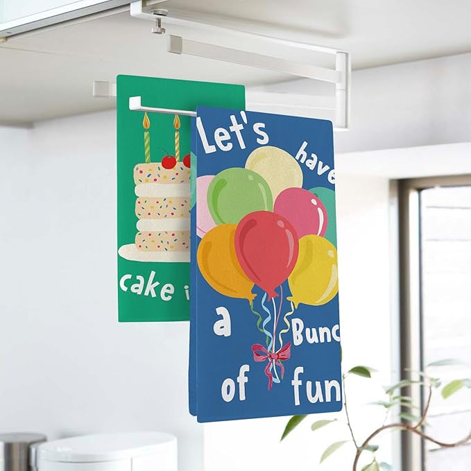 Funny Birthday Cake It Easy Kitchen Dish Towels Set of 2, Let's Have a Bunch of Fun Colorful Balloon Drying Hand Towel Baking Cooking Cloth, Celebration Party Bathroom Home Decoration 18''x26''