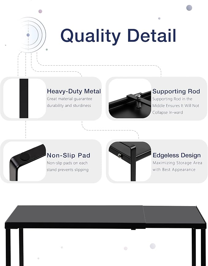 Nxconsu Expandable Cabinet Shelf, Shelf Riser for Cabinets, 8.26" Black | Edgeless Metal Cabinet Riser Holds 50 lb and Expands 14.6 to 24.6 in for Under Sink Kitchen Pantry Cupboard Shelf