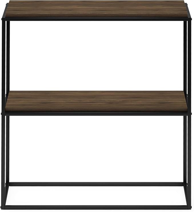 Furinno Moretti 2-Tier Metal Frame Storage Shelves, Columbia Walnut | Easy Assembly, Stackable, Rectangular, Book Shelf, Display Shelf, for Organization, Living Room, Garage, Home Office