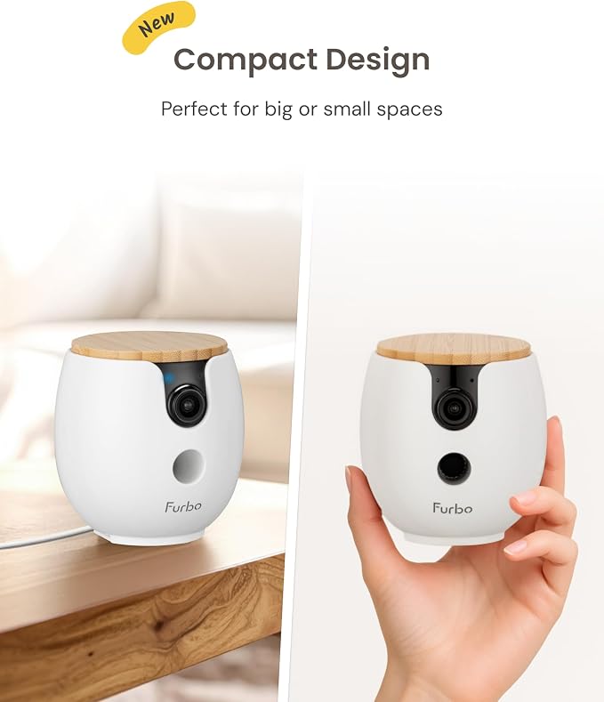 Furbo Mini 360° Pet Camera [No Monthly Fee] | Clear 2K QHD Video, 360° Rotating View, Barking/Meowing Alerts, 2-Way Audio, Color Night Vision, Pet Monitoring, No AI Alerts