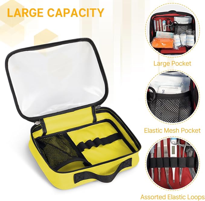 Empty First Aid Bag Clear PVC Waterproof Organizer Pouch Zipper Colored First Aid Kit for EMT Outdoor Travel (Yellow)