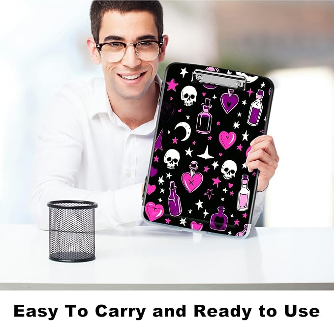 Purple Heart Wishing Bottle Clipboard with Storage Pen Holder, Clipboards Organizer Nursing Clipboard Foldable File Folder Plastic Clipboard Folio Clip Board for Office Students Classroom