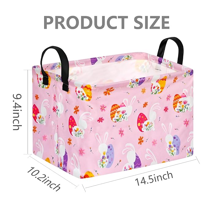 Rectangular Easter Basket Storage Bin for Shelves Cute Gifts Baskets Foldable Box with Handles for Boy and Girl Home Office Car Dormroom Easter Party Supplies
