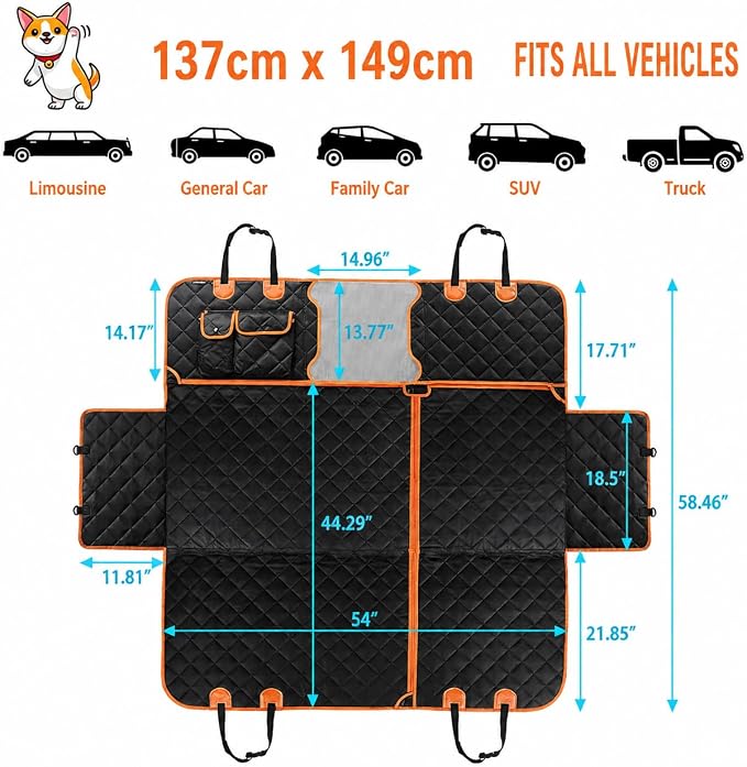Dog Car Seat Cover for VW Caddy Transporter Crafter, Back Seat Pet Car Hammock with Side Flaps, Water & Scratch Resistant, Non-Slip Design with Breathable Mesh Window,B
