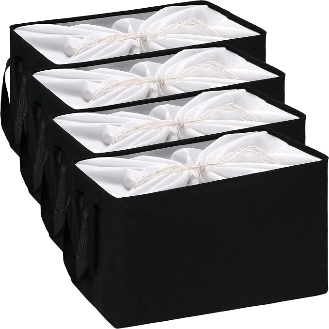 Hinwo 102L XXL Canvas Storage Bin with Lid and Handles, 4-Pack | Collapsible Fabric Baskets, Closet Shelf Organizers, Containers for Clothing, Blankets, Toys, Bedding (Black)