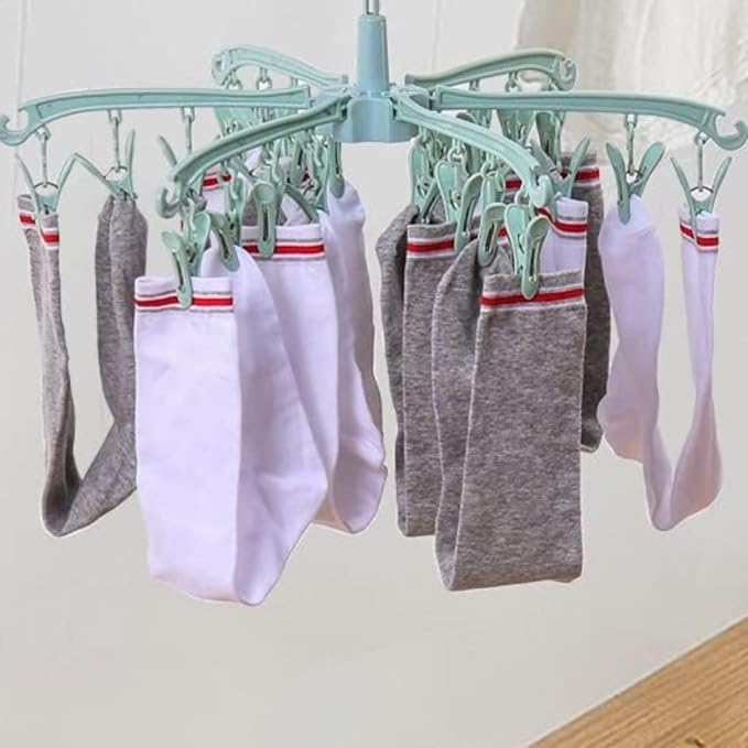 Foldable Drying Rack with 24 Clips for Drying Socks Lingerie Baby Clothes Drying Towels Rotatable Sock Drying Rack | for Drying Socks Lingerie Baby Clothes Drying Towels Rotatable Sock Drying Rack with 24 Pegs Clips