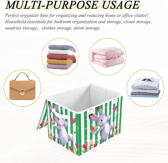 Spring Garden Fabric Storage Bins with Lid Closet Storage Basket 40L | Decorative Storage Boxes, 300D Oxford Cloth, Hollow Board Frame, Flip Top Velcro Lid, 16.5x12.6x11.8 inch, Collapsible Design