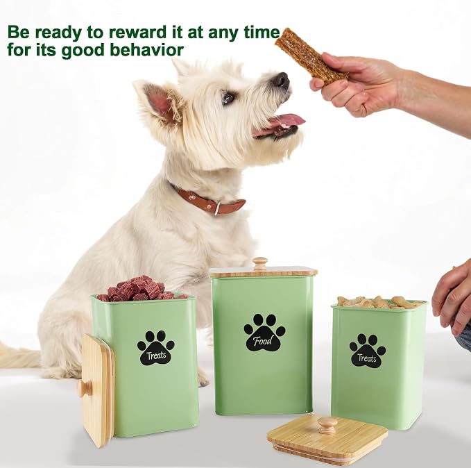 Dog Treat Container Airtight,Dog Treat Jar with Scoop,Dog Treat Organizer,Dog Treat Container For Countertop,Pet Treat Jar For Kitchen Counter with Airtight Bamboo Lids