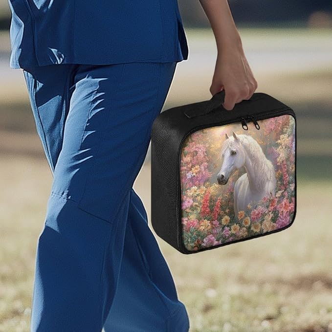 Rnyleeg Floral Horse Medical Kit for Home Portable First Aid Bag with Handle Empty First Aid Travel Kit Compact Emergency Medicine Supply Bag for Women