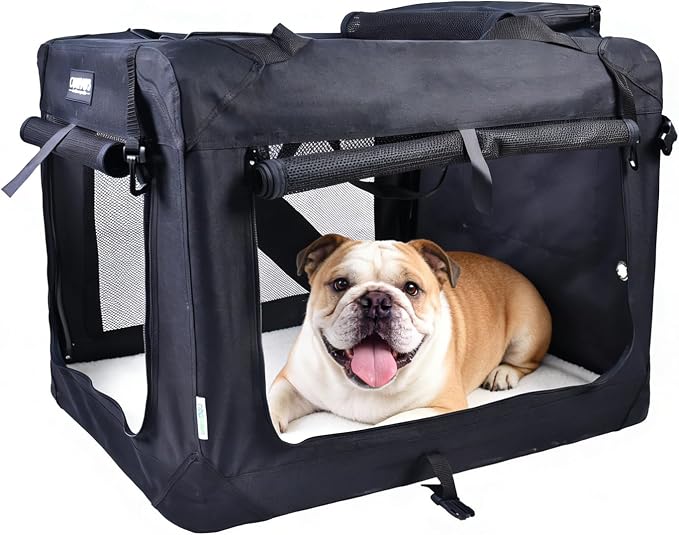 Jespet 3 Door Soft Dog Crates Kennel for Pets, Folding Travel Pet Carrier | 3 Mesh Doors 30'' Dog House, Large Pocket, Easy to Install, Steel Frame, Removable Crate Pad, For Indoor & Outdoor
