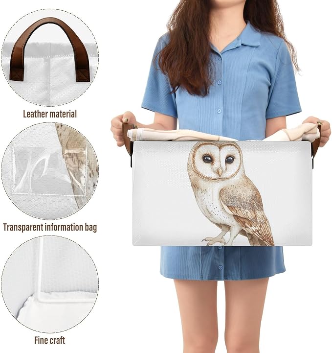 Watercolor Cute Tawny Owl Wild Animal Baby Storage Basket with Labels&Handles Rectangular Waterproof Nursery Storage Bins Collapsible Shelf Organizer Baskets for Kids Books Cloth Gift Basket Toys,2 PC