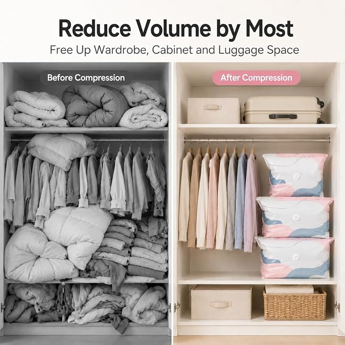 No Pump Vacuum Storage Bags for Bedding 3D Compression Jumbo Press and Seal for Clothes and Blankets Large Capacity Thickened Stereoscopic Saving Space 2026 New 3pc (Medium)