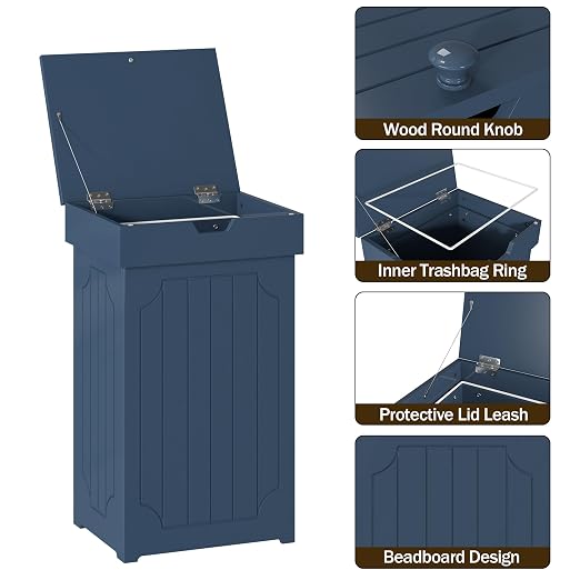 Function Home Trash Can Cabinet, 13 Gallon Kitchen Garbage Can, Wood Recycling Trash Bin, Freestanding Dog Proof Trash Can, Farmhouse Trash Cabinet with Lid for Home Kitchen Bathroom, Blue