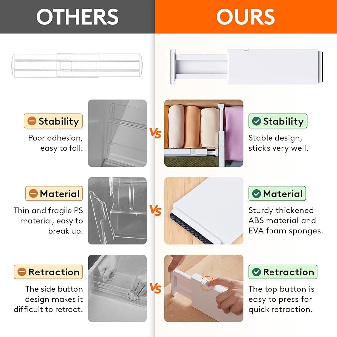 Lifewit 4" High Upgrade Drawer Divider, Adjustable Drawer Organizer Clothes | 18 Pack 11-17" Expandable White Plastic Drawer Separator for Dresser, Kitchen, Closet, Nursery, Office Organization & Storage