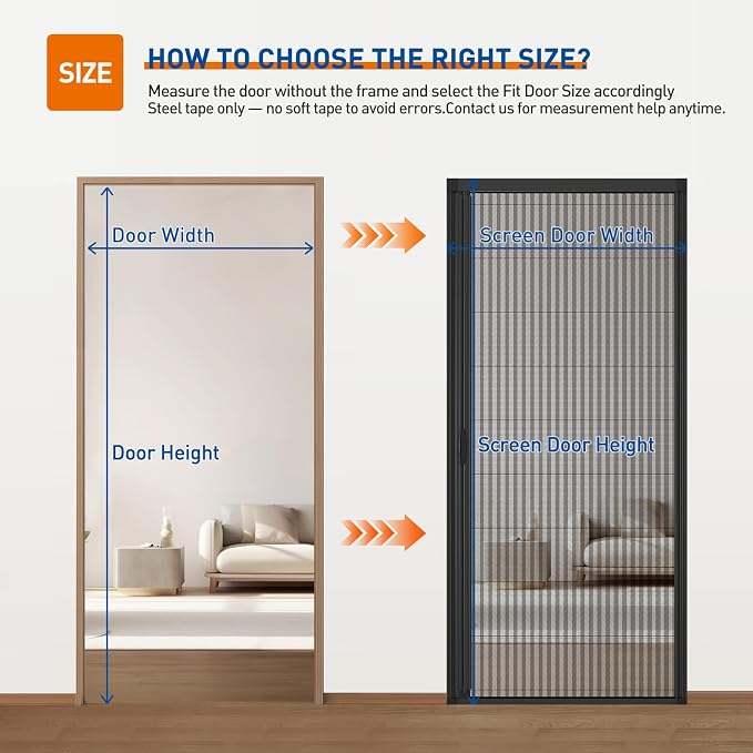 MAGZO Heavy Duty Retractable Screen Door Fits 32" x 79" Door | Thick Removable Aluminum Frame, Tough PET Mesh, No-Drill Reversible for Balcony, Patio, Sliding Doors, Critter Block