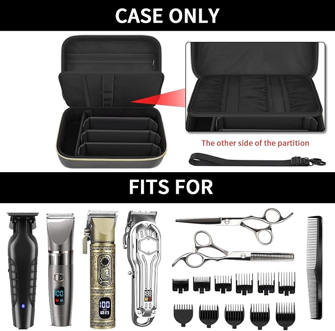 Barber Case for Hair Clippers, for Wahl, for Ufree and for Andis, Case Only | Trimmer Tools Storage Organizer, Easy-Clean PU Interior, for Barbers/Stylists/Pet Groomers, Travel/Home/Salon Use, Black