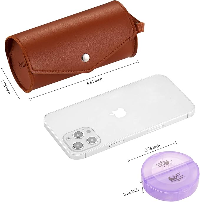 FGcase Weekly Pill Organizer 2 Times a Day Large 7 Day Rainbow Pill Box with Brown PU Leather Case Portable Travel Medication Container AM PM Pill Box for Vitamins, Fish Oils, Medicine, Supplements