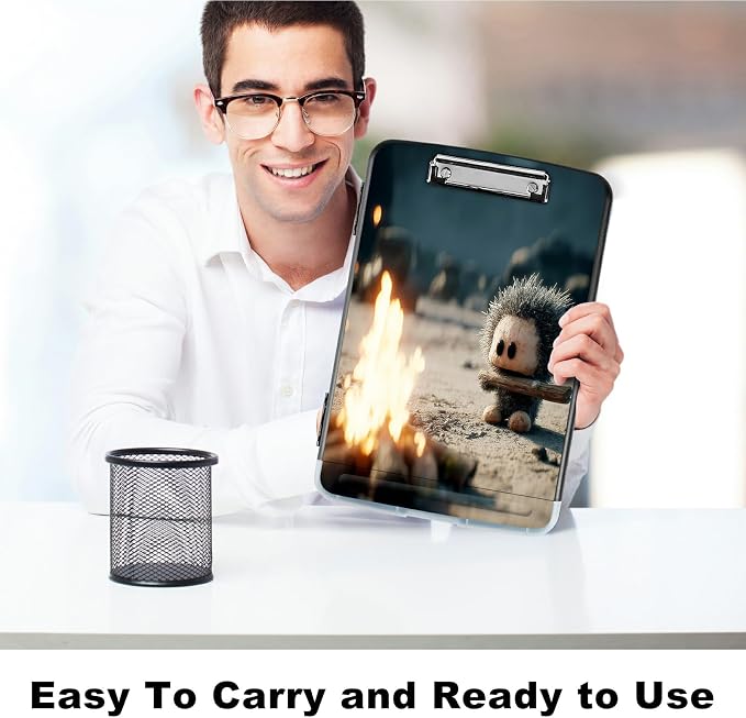 A4 Clipboard with Storage Pen Holder, Clipboards Organizer Nursing Clipboard Foldable File Folder Plastic Clipboard Folio Clip Board for Office Work Classroom Doctor, Flame Pet