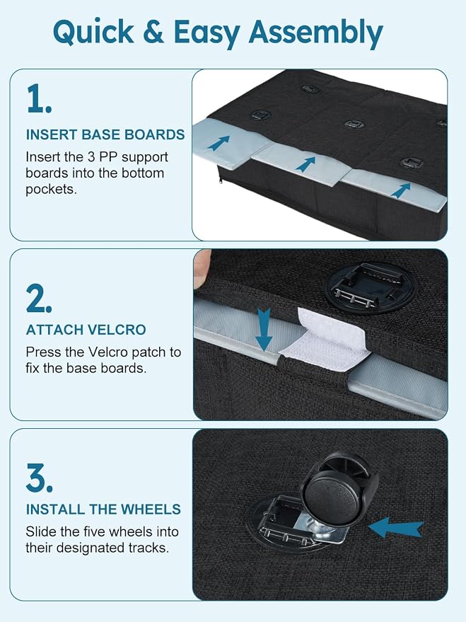 10-in 75L Low Profile Under Bed Storage with Wheels, 2 Pack,Black | 5 Rotating Wheels, Large Clear lid, Rigid Sides & Bottom, Low Space Storage, Under Bed, Couch, Crib, Dorm Organization