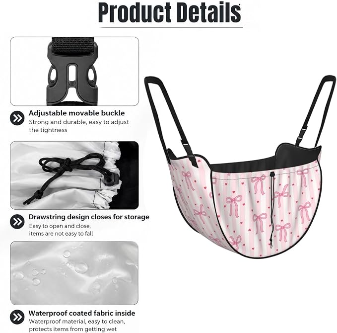 Pink Bow Heart Stripe Car Seat Organizer Backseat Storage Bag, Large Waterproof Vehicle Organizer With Adjustable Straps For Gear Essentials, Fits Most Cars