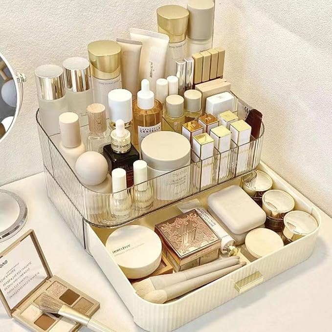 Makeup Organizer with Stackable Drawers, Bathroom Counter Organizer. | Drawers Can be Stacked, Cosmetic Display Case, Ideal for Make Up, Skincare, Perfume; Suitable for Dresser Top, Vanity