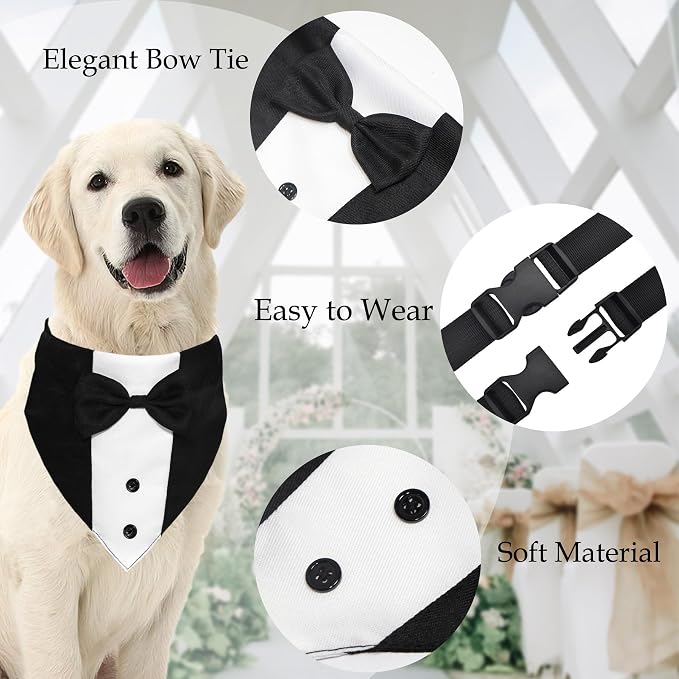 GOYOSWA Dog Tuxedo Suit Wedding Bandana Collar with Bow Tie, Adjustable Formal Dog Tux Engagement Birthday Tuxedo for Large X-Large Dogs Pets (X-Large: Neck 21"-30")