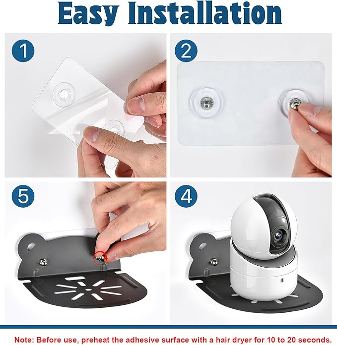 Small Wall Shelf Mount, Stainless Steel for Security Cameras/Baby Monitors/Speakers - with No-Drill Adhesive & Cable Management Holes (3-Packs)