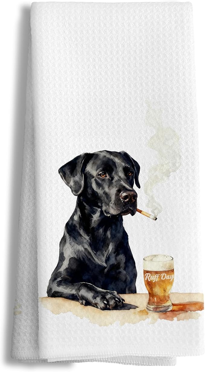 Funny Black Labrador Retriever Kitchen Towels Decorative, Black Lab Gifts Hand Tea Towels for Kitchen, Dog Lovers Gifts for Men Dish Towel Dishcloth, 16x24 Inch