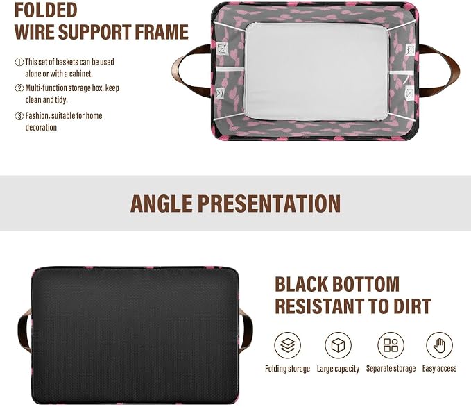 Retro Pink Butterfly Hot Pink and Black Storage Bins for Shelves with Labels&Handles Fabric Organizer Bin Foldable Rectangle Storage Basket Boxes for Closet, Bathroom, Home, Living Room