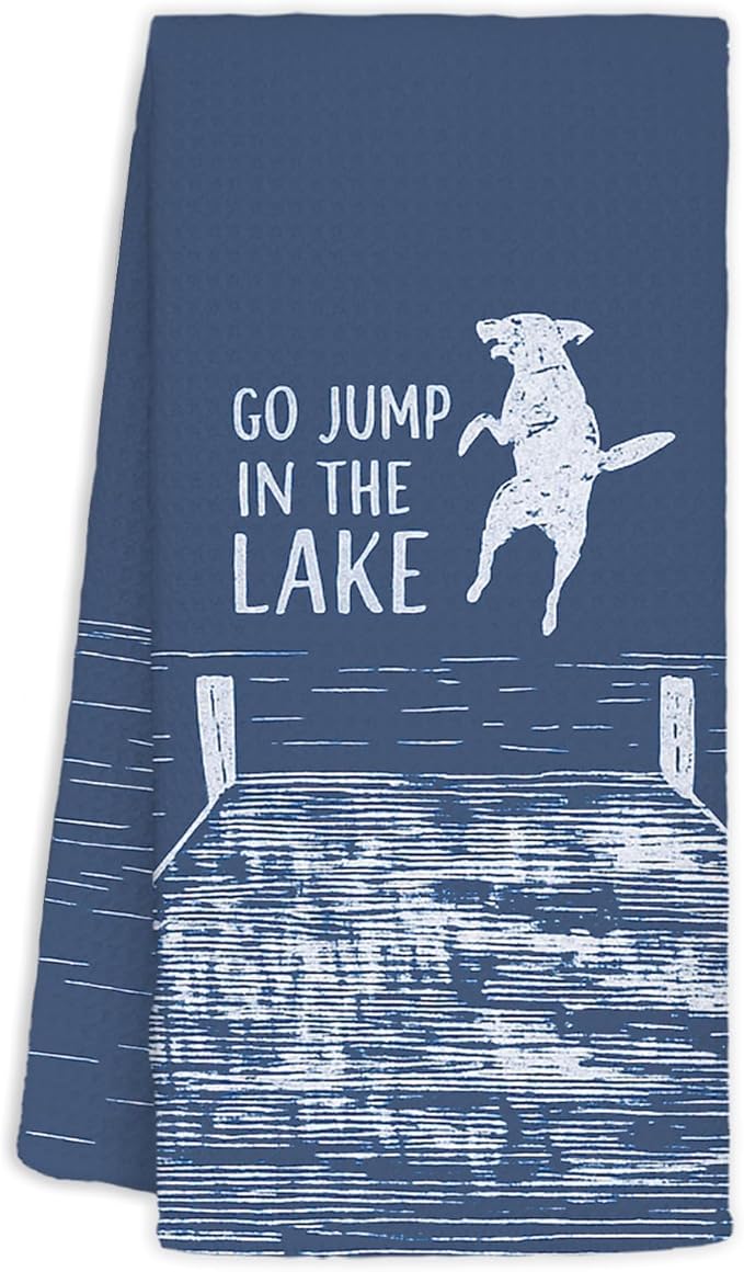 Blue Lake House Decor Dish Towels,Lake House Gifts,Funny Lake Dog Kitchen Towels Decorative,Dog Lover Mom Gifts Hand Towels Drying Cloth for Kitchen Bathroom Decor,16x24 Inch