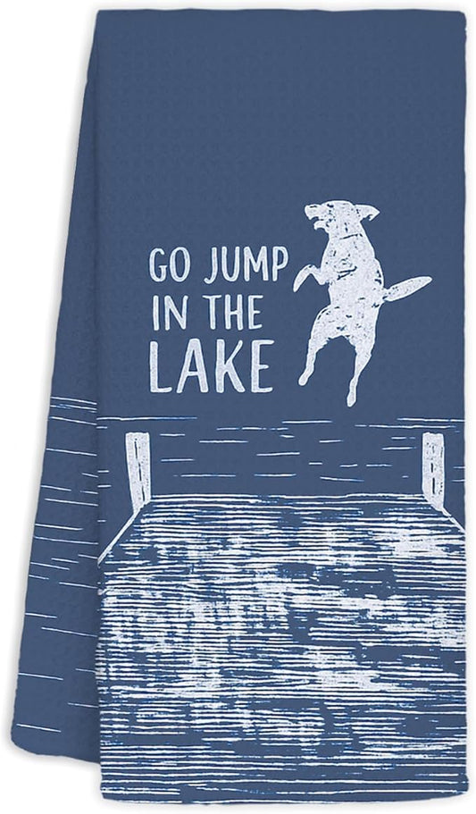 Blue Lake House Decor Dish Towels,Lake House Gifts,Funny Lake Dog Kitchen Towels Decorative,Dog Lover Mom Gifts Hand Towels Drying Cloth for Kitchen Bathroom Decor,16x24 Inch