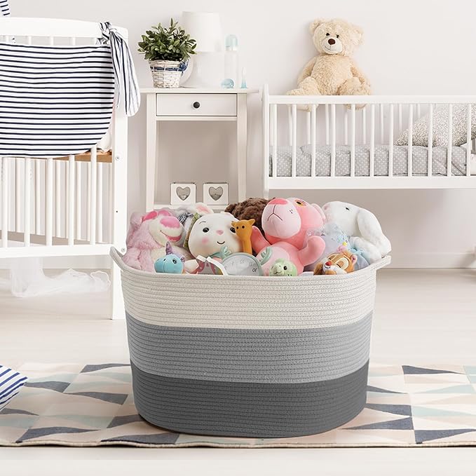 Maliton Woven Rope Blanket Basket Living Room, Storage Basket for Toy, 90L | 22x22x14 cotton rope basket. Holds blankets, toys & towels & laundry. For bedroom, nursery, bath & playroom. Soft & durable.