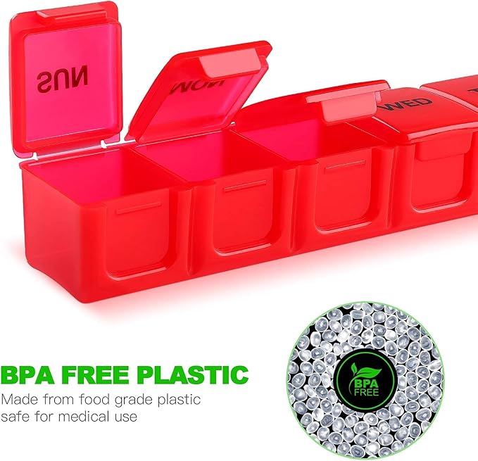 Pill Organizer 7-Day Weekly Pill Organizer | Portable Medicine, Daily Pill Cases for Pills/Vitamin/Fish Oil/Supplements