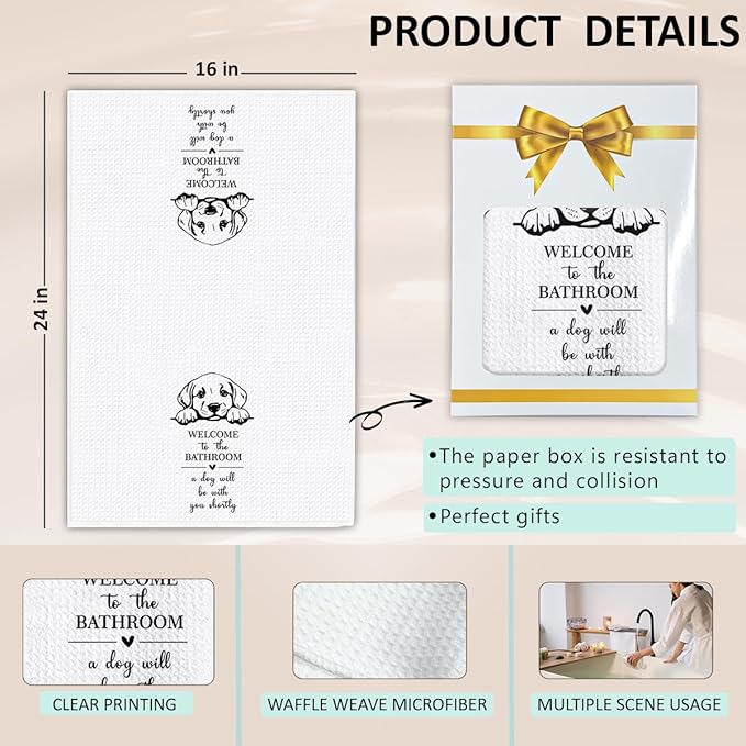 KIDEAR Funny Dog Bathroom Decor Welcome to The Bathroom Hand Towel,1 PCS Cute Dog Kitchen Towels for Toilet Wall Decorations,Cute Animal, Gifts for Women, Pet Owners Housewarming - A06