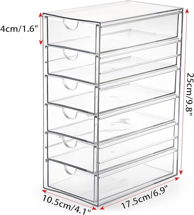 Hipiwe Plastic Drawer Organizer Desktop Storage Box with 6 Pull Out Drawers | Drawers Box for Bathroom, Dresser, Cosmetic Hair Tie Container for Women