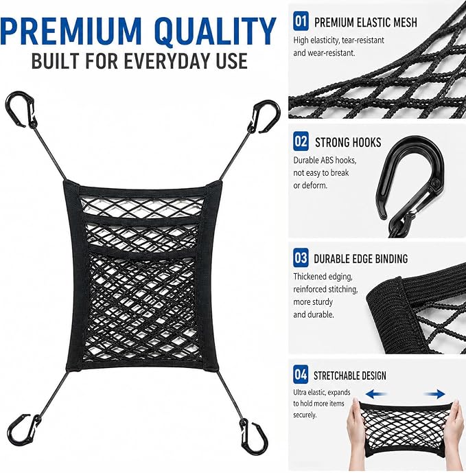 Car Net Pocket Organizer for BMW XM Label Red 2024-2026 | Rear Seat Partition Net,Back Seat Dog Barrier, Trunk Mesh Storage Bag with 3-Layer Hooks, Auto Cargo Holder