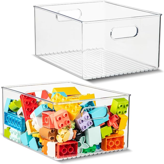 primebox 2 Pack Clear Plastic Organizer Bins with Handles for Home Organization. Storage Containers for Organizing Fridge, Freezer, Cabinet. Pantry, Great for Kitchen, Garage, Laundry Room. 10"x8"x5"