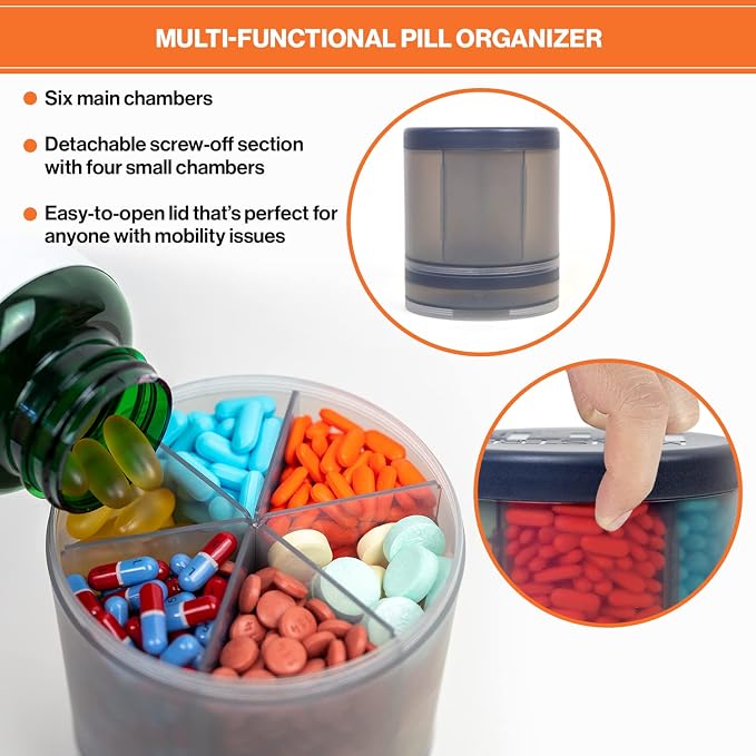 Monster Supplement Pill Dispenser, Medicine, Medication, Portable Detachable Travel Med Holder Container, Vitamin Storage Box, Lifetime Subscription to Medisafe App (Monster Fit 10-2 Pack)