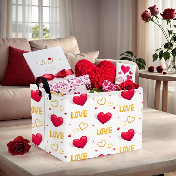 Valentine's Day Basket Gift for Empty Cute Heart Large Storage Bin for Kid and Baby Room Décor (Love Wings Red Heart)