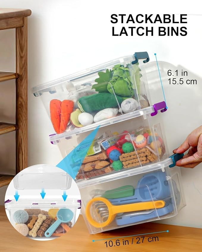 Storage Bins with Lids,7Qt Clear Stackable Storage Containers With Lids Buckle Latches.Perfect for LEGO, Crafts, Office Supplies, and Dorm Room Organization,6-Pack (Clear)