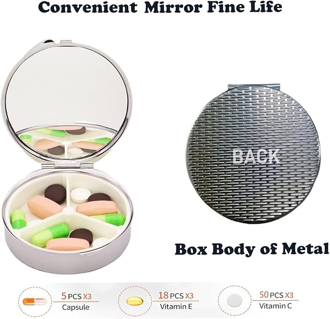 Small Pill Box 3 Detachable Compartments Pill Case with Mirror 2.4inches Pocket Round Medicine Organizer, Mini Portable Pill Organizer for Pocket Purse& Travel Convenience-Forest Mountains