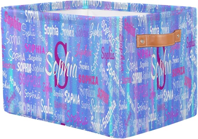 Personalized Storage Basket with Name, Rectangle Toys Storage Bin with Handles for Baby, Boys, Girls, Collapsible Basket for Clothes, Books, Romantic Gradient Blue