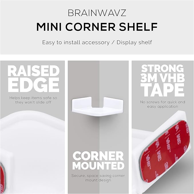 BRAINWAVZ Mini Corner Shelf Mount for Security Cameras, Baby Monitors, Speakers, Plants & More, Universal Holder, Strong Adheasive, Easy to Install, No Mess, Screwless (White)
