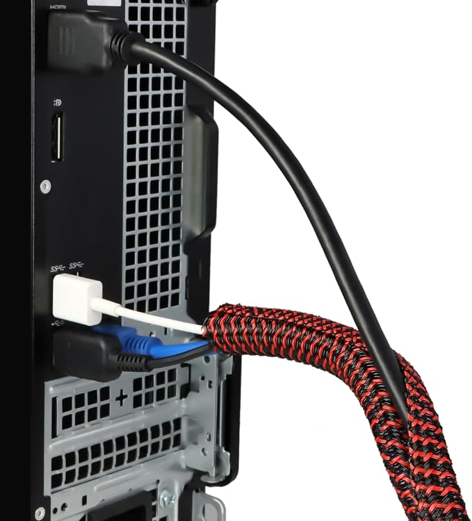 10ft PET Braided Cable Sleeve 3/4 inch(19mm) Wire Protector Cable wrap Wire Covers for Cords Cable Sleeves Cord Management Cable Management Sleeve(Red Black)