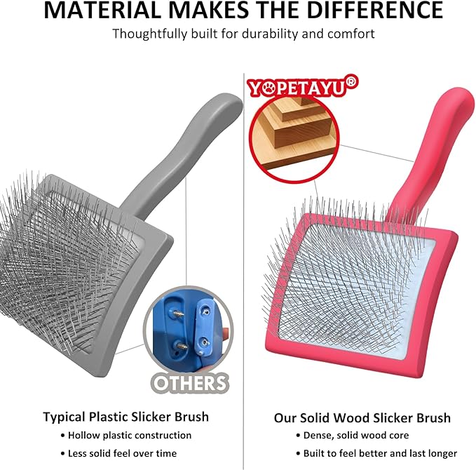 Dog Slicker Brush for Goldendoodles, Poodles & Long Haired Dogs - Long Pin Doodle Brush & Pet Comb Kit Removes Tangles Loose & Knots, Professional Grooming Tools with Wooden Handle, Red