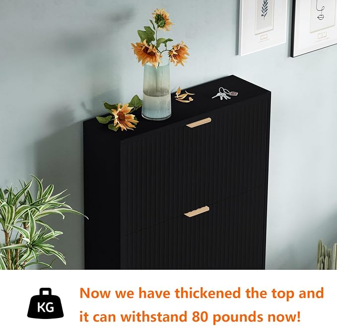 Shoe Cabinet Storage,Modern Freestanding Organizer with 3 Flip Drawers,Narrow Shoe Rack Cabinet for Entryway,Black