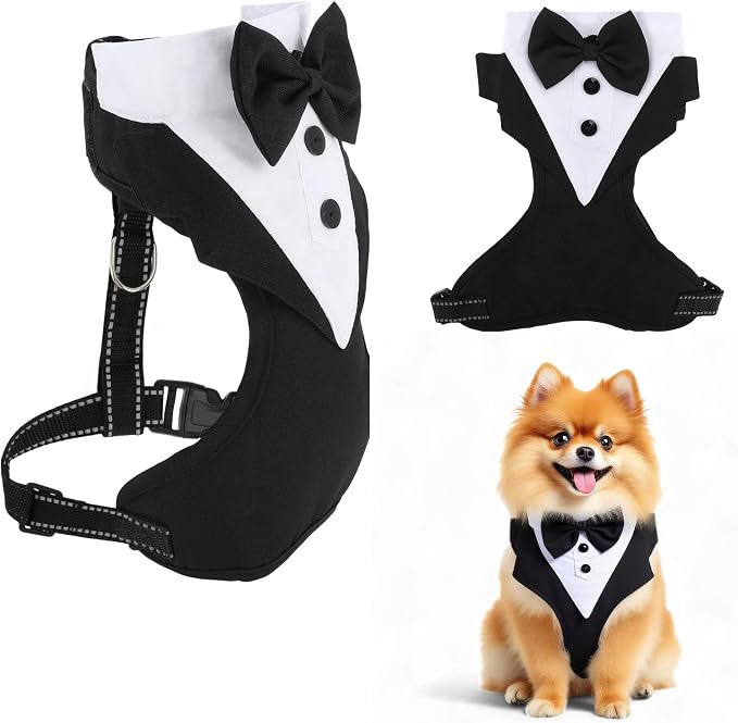 Dog Tuxedo for Wedding, Pet Tuxedo Suit with Bow Tie, Large | Pet Costumes for Small Dogs, Formal Party Attire for Halloween Christmas, Black White